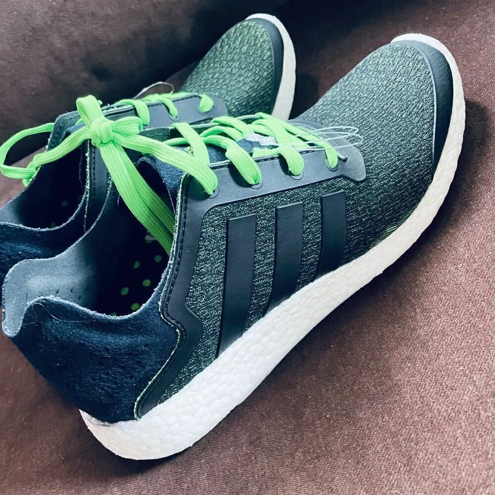 NEW Adidas Pure Boost Reveal Black Green PrimeKnit Suede Mens 10 US 44 EUR 9 UK